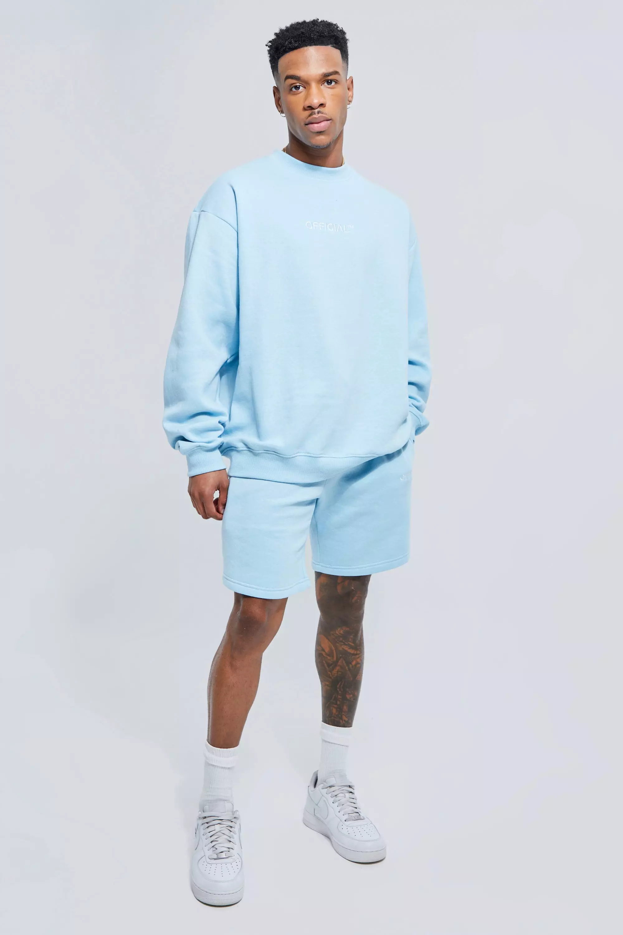 Lightweight Oversized Sweatshirt Short Tracksuit boohooMAN UK